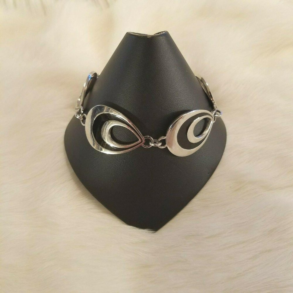 Lotus Geometric Bracelet Steel Black Enamel Art Deco Retro Rave Goth Y2K 3147